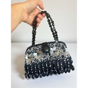 Women's Clutch Purse Black Beaded Evening Party Handbag Satchel EXPRESSIONS NYC